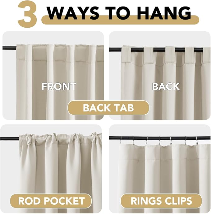 H.VERSAILTEX Light Reducing Curtains Thermal Insulated Window Treatment Panels Room Darkening Privacy Assured Drapes for Living Room Back Tab/Rod Pocket Bedroom Drapes 2 Panels, Ivory - 42 x 84 Inch