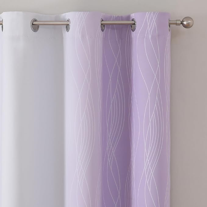 Estelar Textiler Lilac and Greyish White Ombre Blackout Curtains 45 Inch Length 2 Panels, Full Room Darkening Gradient Drapes for Bedroom, Thermal Insulated Grommet Short Curtains for Bathroom,42Wx45L