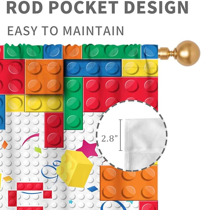 Building Blocks Curtains for Boys Room, Abstract Colorful Plastic Building Brick Blocks Geometric Printed Pattern Window Treatment Drapes for Kids Baby Bedroom Living Room, 84"x63" Inch
