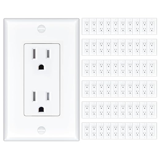 Amico Standard Electrical Outlets, Tamper Resistant, 2-Pole 3-Wire Wall Outlet, 125V/1875W, NEMA 5-15R, Wall Plates and Screws Included, for Home and Business, White, UL Listed, 15 Amp, 60 Pack