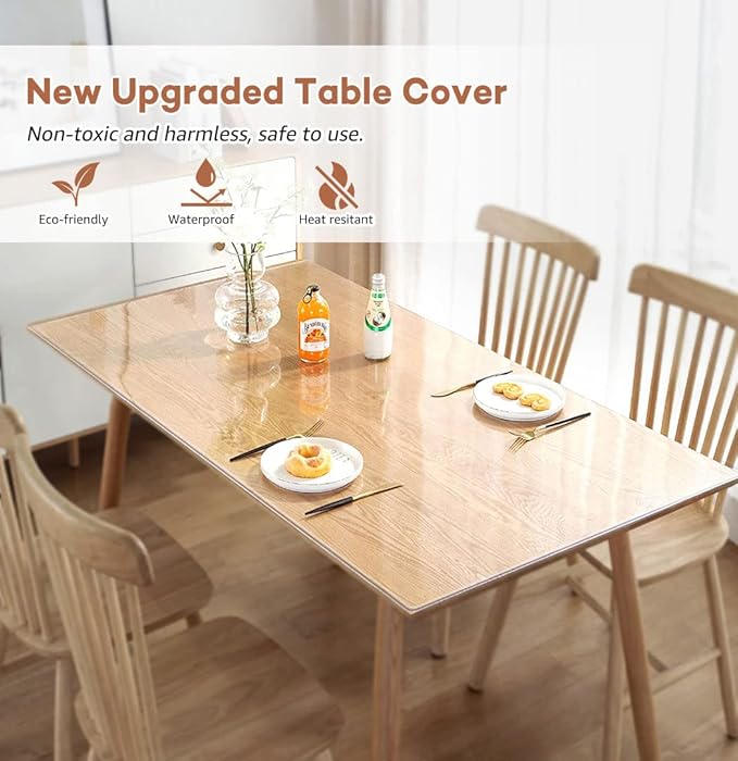 RostiKong Upgraded 54 x 120 Inch Clear Table Cover Protector Transparent Rectangle Dining Table Pad Vinyl Table Cover Billiard Dinner Marble Glass Table Surface Protector Waterproof Plastic Tablecloth