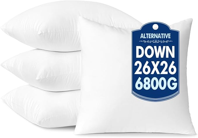 MIULEE 26x26 Down Alternative Pillow Inserts,Pack of 4 Euro Throw Pillows 26 x 26 Inch Body Bed Sleeping Ultra Soft Fluffy Form for Sofa Couch Bed