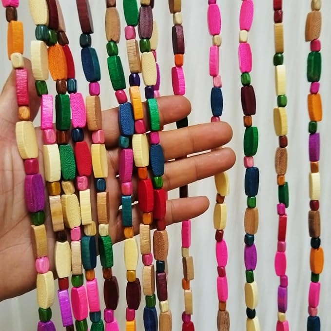 ave split Wood Door Beaded Curtain Boho-Bohemian Wooden Doorway Beads Curtains Made of Wood&Bamboo-for Window,Aisle, Corridor, Door Decor 048zp- (Colorfull, 52 Strands)