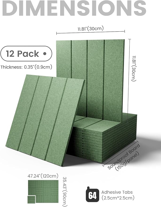 Fluxynara Large Felt Bulletin Board 48" x 36" Cork Board Alternative-12 Pack with 64 Safe Removable Adhesive Tabs, Cork Boards for Walls Felt Board for Home Office Classroom Pin Board-Moss Green