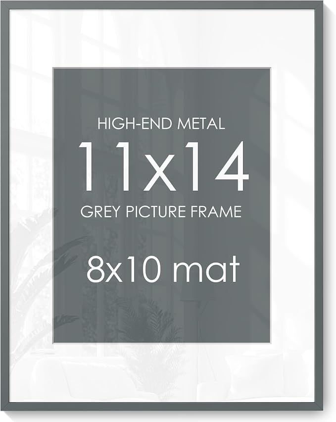 FLYJOE 11x14 Picture Frame for 8x10 Photo, Minimalist Aluminum Frame, Gray | Sleek Metal Frame for Wall, Desk & Gift | Shatterproof Glass & Hardware