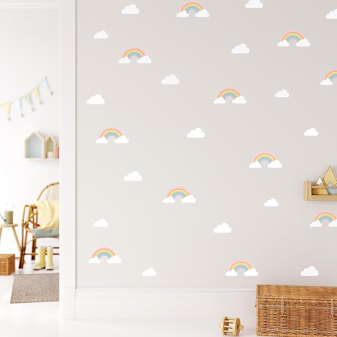 Removable Wall Decals for Kids Room – Peel and Stick Wall Stickers for Girls & Boys Bedroom, Playroom & Nursery – Easy to Apply Wall Decor - Pastel Rainbow
