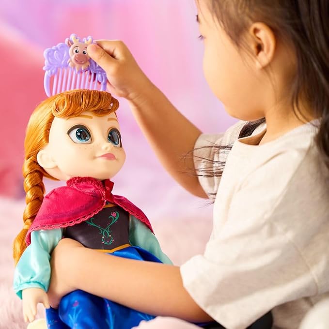 Disney Store Official Anna Once Upon a Story Doll - Disney Princess Toys Featuring Reflective Eyes with 3D Pupil and Iris, Detailed Costume, Hair Comb & Shoes - Comes in Display Box - 16 Inches
