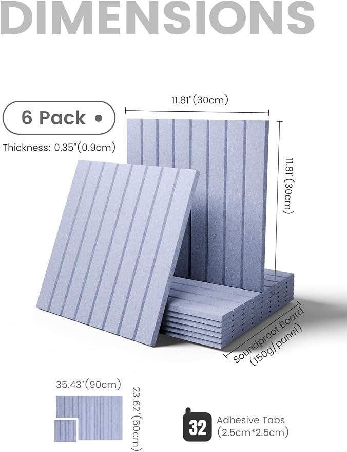 Fluxynara Large Felt Bulletin Board 36" x 24" Cork Board Alternative-6 Pack with 32 Safe Removable Adhesive Tabs, Cork Boards for Walls for Home Office Classroom Pin Board -Soft Periwinkle
