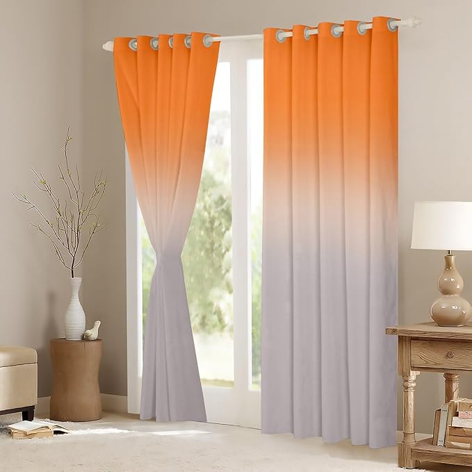 jejeloiu (2 Panels, 42 x 63 Inch Orange Darkening Drapes Gradient Style Curtains for Bedroom Living Room for Kids Women Men Ombre Grey Blackout Curtains Geometric Window Treatments