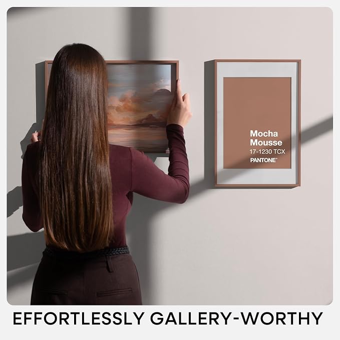 Homeforia 20x30 Poster Frame Mocha, High End Metal 20 x 30 Picture Frames with Mat 16 by 24 inch Photo, 30x20 Large Frame for Wall, 20x30 Thin Frame Matted to 16x24, Tempered Glass, Wall Kit, Set of 1