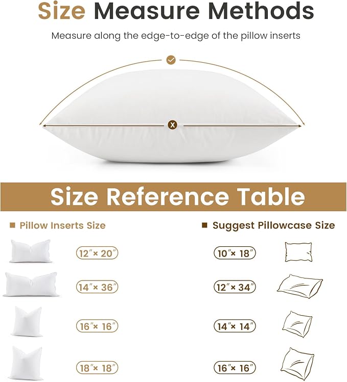BHZ Throw Pillows 12x20 Euro Pillow Insert, Down Feather Alternative Pillow Inserts, Decorative Soft Large Square White Throw Pillows Insert for Couch Bed Dorm Sofa with Breathable Cover