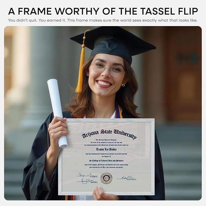 Homeforia 11x14 White Diploma Frame, High End White Oak 11 x 14 Certificate Wood Frames with Mat 8.5x11, 14x11 Wooden Document Matted Frame, Award Graduation Frames, Tempered Glass, Wall Kit, Set of 1