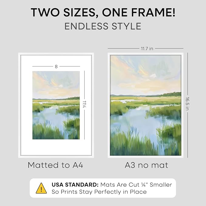 Homeforia A3 Picture Frame White, High End Metal 11.7 x 16.5 inch Poster Frames with Mat 8.3 x 11.7 for Photo, A3 Size Frames Matted to A4 Print, 11.7x16.5 Wall Hanging Frame, Tempered Glass, Set of 1