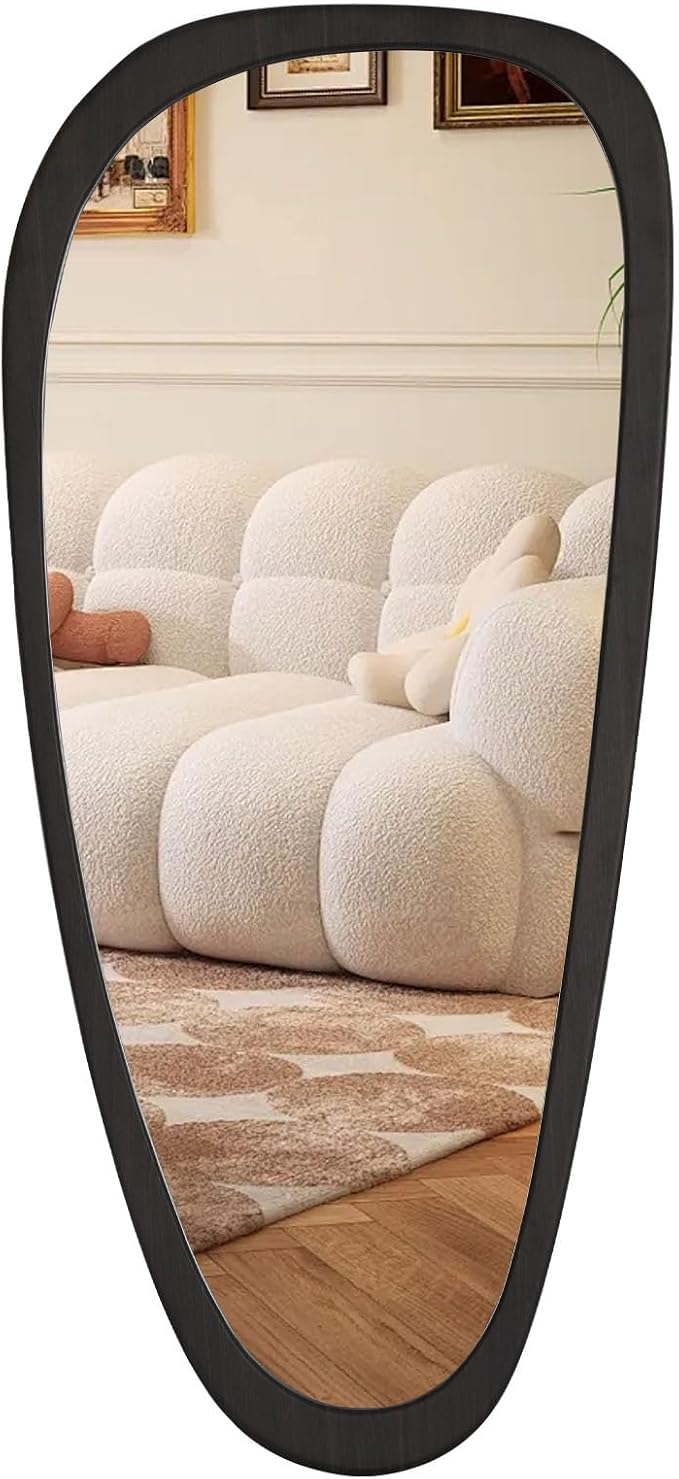 WallBeyond Asymmetrical Irregular Wall Mirror, Decorative for Bedroom Living Room Entryway Hall, Wood Frame for Mid Century Modern Decor 48" H x 22" W, Dark Brown