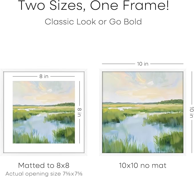 Homeforia 10x10 White Picture Frame, High End Metal 10 by 10 Square Frames with Mat 8 x 8 Opening, 10by10 Poster Frames Matted to 8x8 Photo, Wall or Tabletop Frames, Tempered Glass, Wall Kit, Set of 2