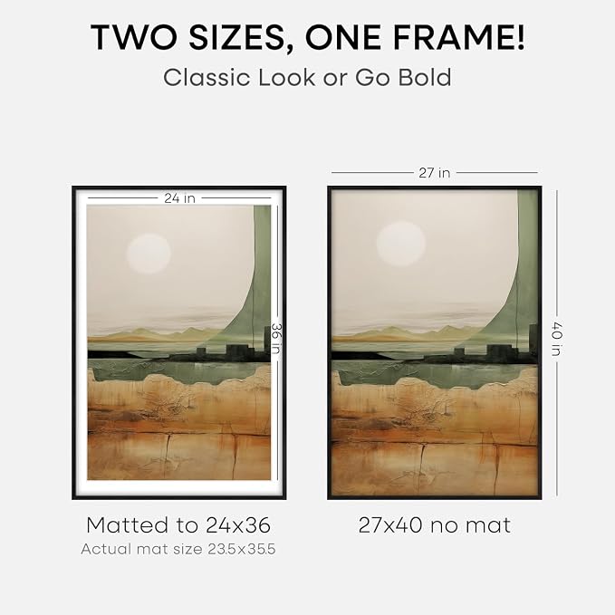 Homeforia 27x40 Picture Frame Black Wood, High End Oak 27x40 Large Picture Frames with Mat 24x36 inch Photo, 27 x 40 Wooden Frame Matted to 24 x 36, 40x27 Thin Frame, Tempered Glass, Wall Kit, Set of 1
