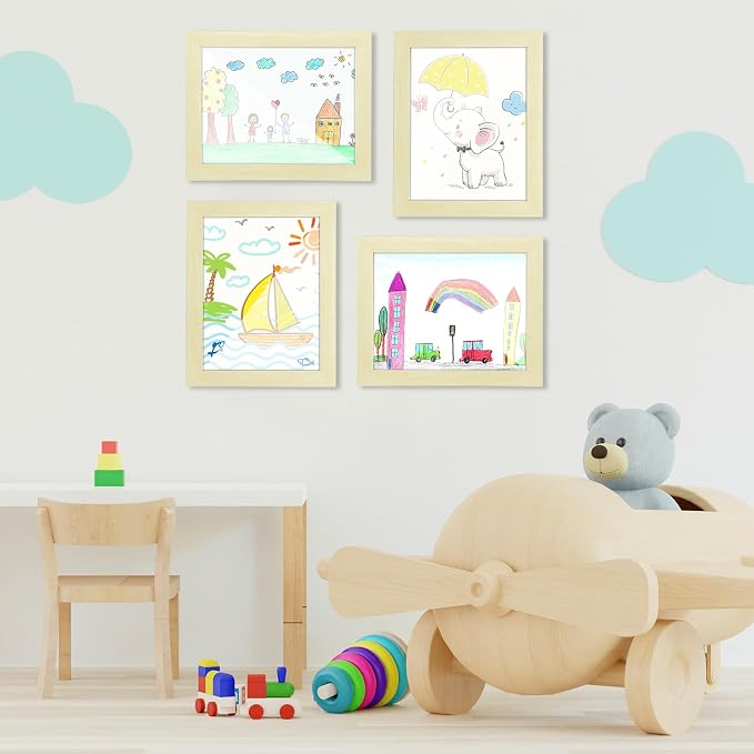 [2-Pack] Kids Art Frames, 8.5x11 Front Opening Kids Artwork Frames Changeable, Apricot Cream Artwork Display Storage Frame for Wall, Holds 50 Pcs, for 3D Picture, Crafts, Children Drawing, Hanging