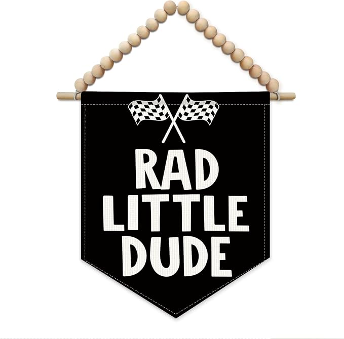Boys Room Wall Art Decor, Boy Nursery Decor, Rad Little Dude Race Car Boho Wall Hanging Display Pennant Flag for Kids Boys Nursery Toddler Room Bedroom Playroom