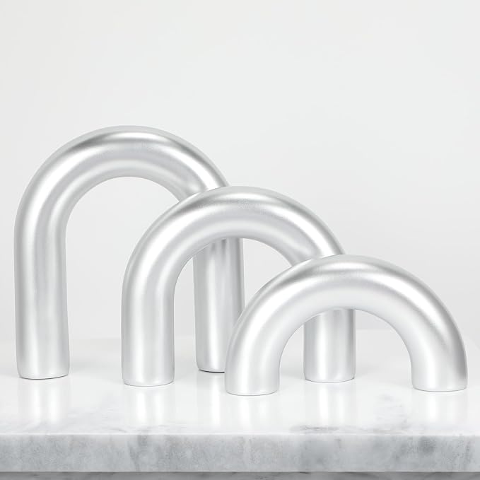 HMASYO 3Pcs Sliver Arch Decorative Objects Statue, Coffee Table Bookshelf Aesthetic Decor for Living Room Bedroom, Knick Knacks Home Table Top Decor for Shelves Boho Office Decor