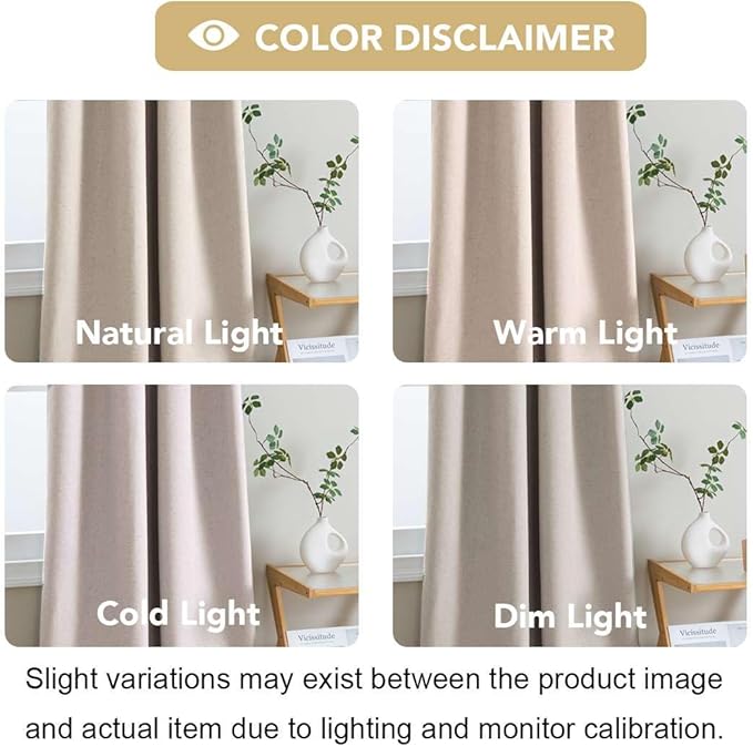 H.VERSAILTEX Linen Look 100% Blackout Curtains 84 Inches Long for Bedroom Full Light Blocking Rod Pocket 42 Inches Wide Linen Textured Thick Window Curtain Drapes with White Backing, Natural, 2 Panels