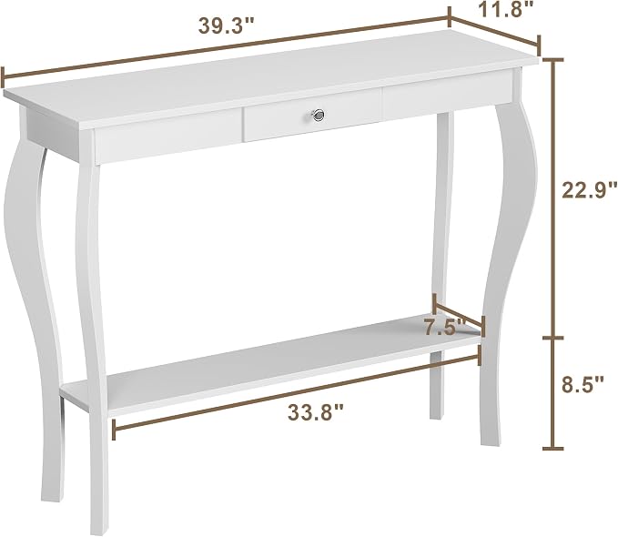 ChooChoo Narrow Console Table with Drawer, Chic Accent Sofa Table, Entryway Table, 39.3 Inch, White