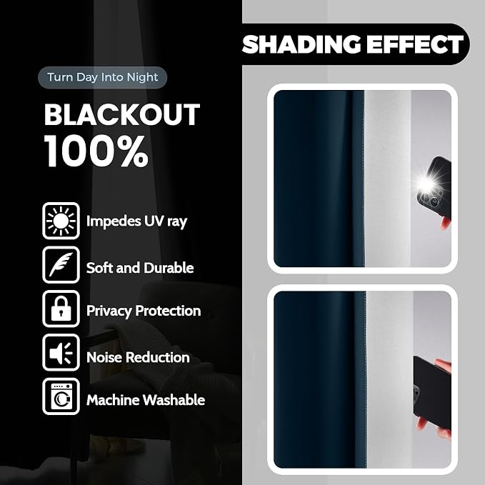 Yakamok 100% Blackout Curtains Ombre Navy Blue Curtains for Bedroom 84 Inch | 2 Layers,Room Darkening Grommet Gradient Drapes,Light Blocking Thermal Insulated Window Curtains for Living Room 52W x 84 L