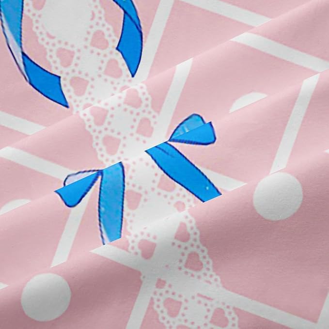 Feelyou Pink Girls Bow Curtains for Bedroom Living Room (2 Panels, 38 x 54 Inch) Cute Bowknot Darkening Dreapes Boys Teens Decor Stripes Blackout Curtains Blue Bow Window Treatments Kawaii