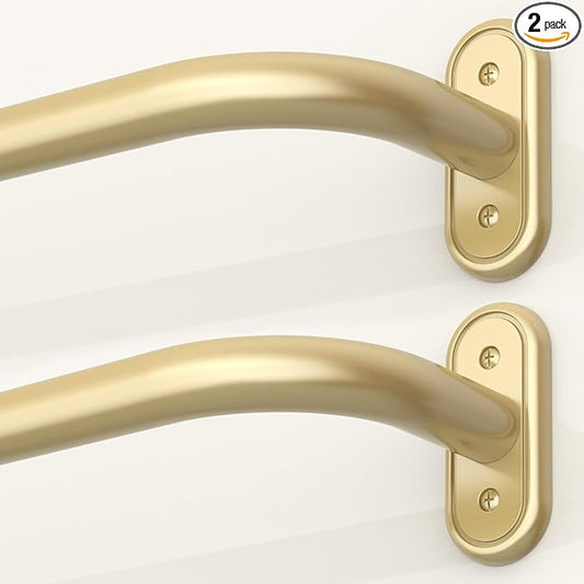 2 Pack Wrap Around Curtain Rods Gold, Blackout Heavy Duty Curtain Pole for Windows 48 to 84 Inch, 1" Decorative Room Darkening Curved Modern Drapery Rod (Gold/Unique Design/All Metal)
