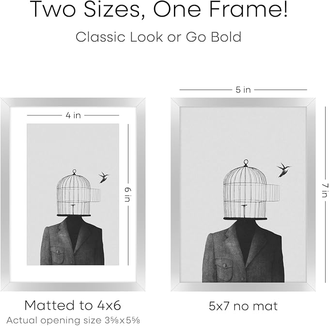 Homeforia 5x7 Picture Frame Silver, High End Metal 5 x 7 Silver Frames with Mat 4 x 6 Print, 5by7 Desk Frame Matted to 4x6 inch Photo, 5 by 7 Wall or Tabletop Frame, Tempered Glass, Wall Kit, Set of 3