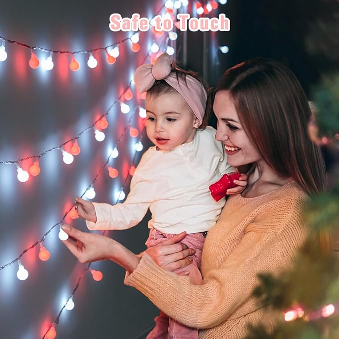 JMEXSUSS Connectable 100 LED Globe Red and White Christmas Lights Indoor | Globe String Lights Plug in with Remote, 33 ft 8 Modes Christmas Lights Outdoor for Bedroom Room Party Christmas Decor