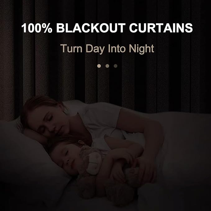 100% Blackout Shield Full Blackout Curtains for Bedroom 72 inch Length 2 Panels Set, Clip Rings/Rod Pocket Faux Linen Black Out Curtains for Living Room, Thermal Insulated, 50Wx72L, Cream