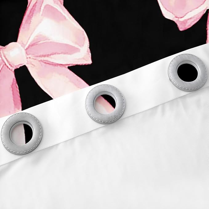 Erosebridal Pink Bow 52" Wx84 L Curtain for Girls,Ribbon Bowknot Kids Window Curtain Watercolor Geometric Bow Tie Window Treatments Black Modern Bowknot 30%-50% Blackout Curtains for Bedroom