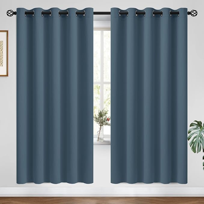 COSVIYA Curtains 72 inch Length 2 Panels Set Grommet Room Darkening,Thick Polyester Light Blocking Insulated Thermal Stone Blue Curtain Drapes for Bedroom/Living Room,62x72 inches