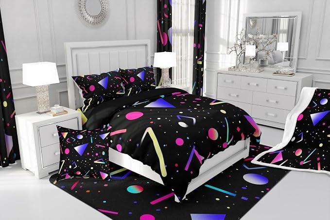 Feelyou 80s 90s Memphis Curtains for Bedroom Memphis Geometric Blackout Curtainsative Retro Fashion Style Darkening Dreapes Colorful Abstract Black Window Treatments (2 Panels, 38 x 54 Inch)