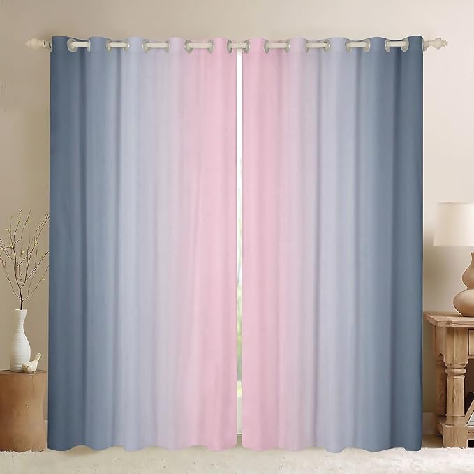 jejeloiu Pink and Grey Curtains for Bedroom Living Room for Kids Ombre Blackout Curtains (2 Panels, 42 x 63 Inch) Gradient Style Darkening Drapes Decor Abstract Art Window Treatments
