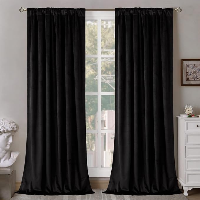 BGment Halloween Black Velvet Curtains 102 Inches Long for Living Room, Thermal Insulated Room Darkening Curtains Drapes Window Treatment with Back Tab and Rod Pocket, Set of 2 Panels, 52 x 102 Inch