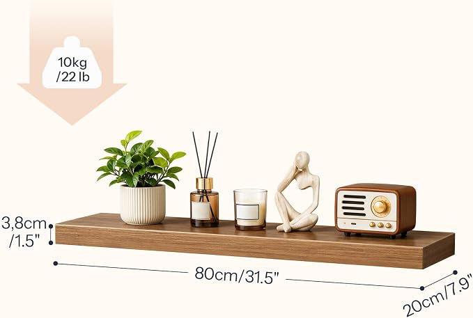HOOBRO 31.5" Floating Shelves for Wall, Set of 2 Wall Mounted Shelf | Hanging Shelf with Invisible Brackets, for Wall Decor Storage in Bathroom Bedroom Kitchen Living Room Office, Walnut