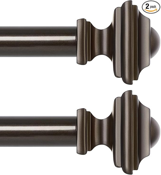 2 Pack Bronze Curtain Rods 48 to 84 Inches(4-7 Feet),Decorative 3/4 Inch Diameter Drapery Rod Set with Square Finials,Size:36''-88'',Antique Bronze