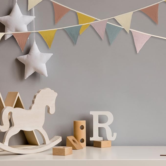 Oudain 2 Pcs Pennant Banner Flags Nursery Garland Triangle Bunting Flags Playroom Wall Decor Banner for Nursery Baby Shower Birthday Boho Wedding Party Event, Each 7.75 ft(Rainbow Color)