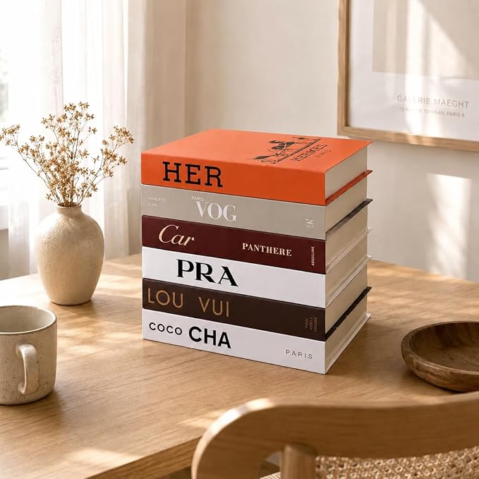 Luxe Style 6-Piece Faux Books for Home Decor, Decorative Faux Book Boxes for Coffee Table Styling, Aesthetic Living Room, Bookshelf, Bedroom & Office Decor