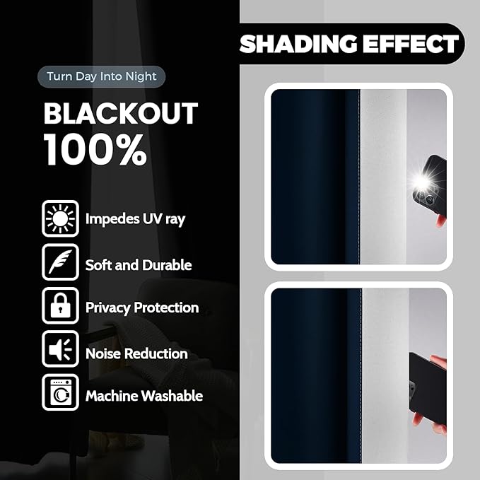 Yakamok 100% Blackout Curtains Ombre Blue Curtains for Bedroom 84 Inch | 2 Layers,Room Darkening Grommet Gradient Drapes,Light Blocking Thermal Insulated Window Curtains for Living Room 52W x 84 L