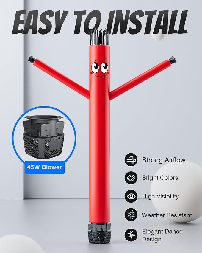 Inflatable Tube Man with Blower: 6 FT Tall Dancing Inflatable Tube Guy for Outdoor Decoration with Mini Blower Fan, for Mall Opening, Business Advertising, and Events (RED)