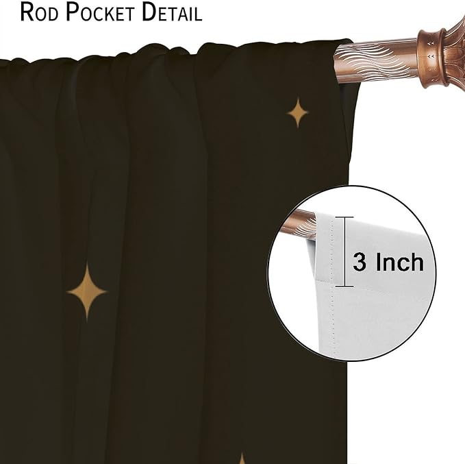 Wild Mushroom Blackout Curtains,Retro Floral Plants Boho Moon Star Window Drapes,Butterfly Botanical for Living Room Kitchen Bedroom,Black Background 42x63in
