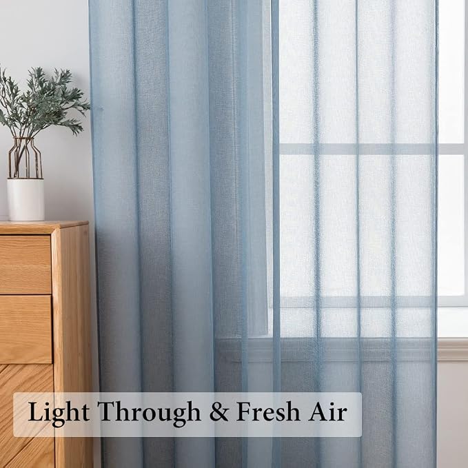 MIULEE 2 Panels Dusty Blue Semi Sheer Window Curtains Elegant Grommet Top Window Voile Drapes/Treatment Linen Textured Panels for Bedroom Living Room (54X63 Inches)