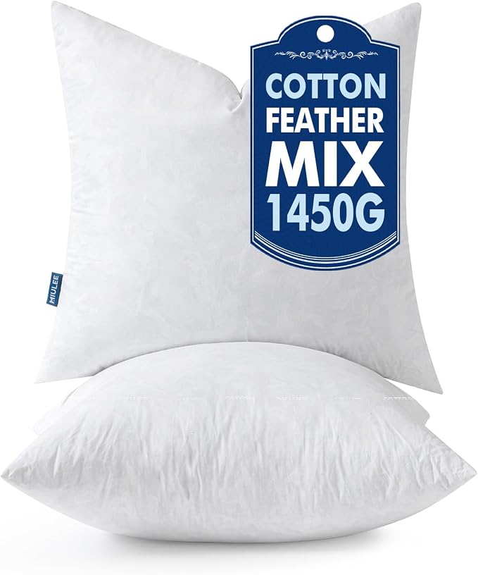 MIULEE Euro Pillow Inserts 26x26 Inch Set of 2, Feather Mix Polycotton with Cotton Fabric Square Decorative Throw Pillows for Couch Bed Sofa