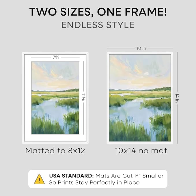 Homeforia 10x14 Picture Frame White, High End Metal 10x14 Poster Frames with Mat for 8x12, 10 x 14 White Frame Matted to 8 x 12 inch Photo, 10by14 Thin Hanging Frames, Tempered Glass, Wall Kit, Set of 1