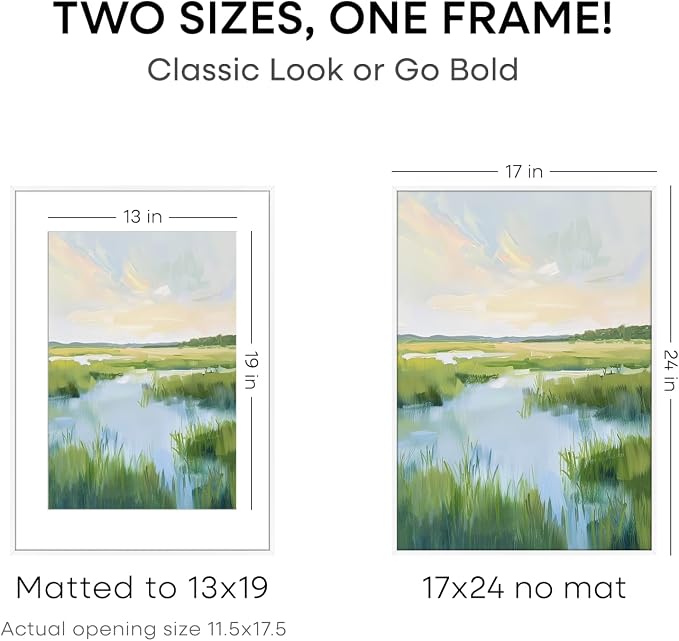 Homeforia 17x24 Picture Frame White, High End Metal 17x24 Poster Frames with Mat 13x19 Photo, 17 x 24 White Frame Matted to 13 by 19 Print, 24by17 Thin Hanging Frames, Tempered Glass, Wall Kit, Set of 2