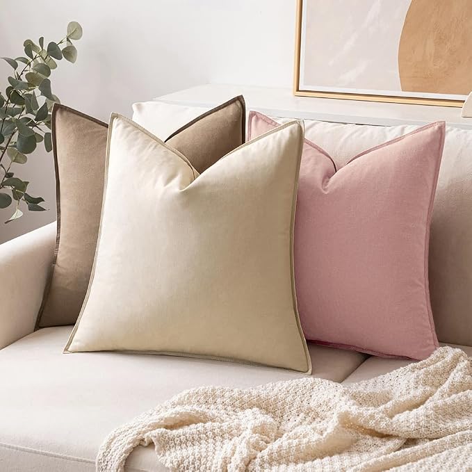 MIULEE Pack of 2 Decorative Linen Pillow Covers 24x24 Inch Light Pink | Boho Farmhouse Modern Soft Accent Euro Shams Throw Pillows for Bed Neutral Cushion Covers Sofa Couch Living Room Home Decor