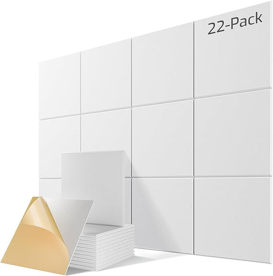 22 Pack Self-Adhesive Acoustic Panels, 12" X 12" X 0.4" High-Density Sound Proof Foam Panels for Walls, Soundproof Wall Panels for Home & Office (White)
