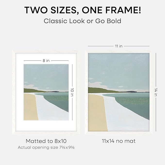 Homeforia White Frame 11x14 Wood, High End Oak 11x14 Picture Frames with Mat 8x10, 11 x 14 White Wooden Poster Frame Matted to 8 x 10 inch Photo, 14by11 Thin Frames, Tempered Glass, Wall Kit, Set of 3